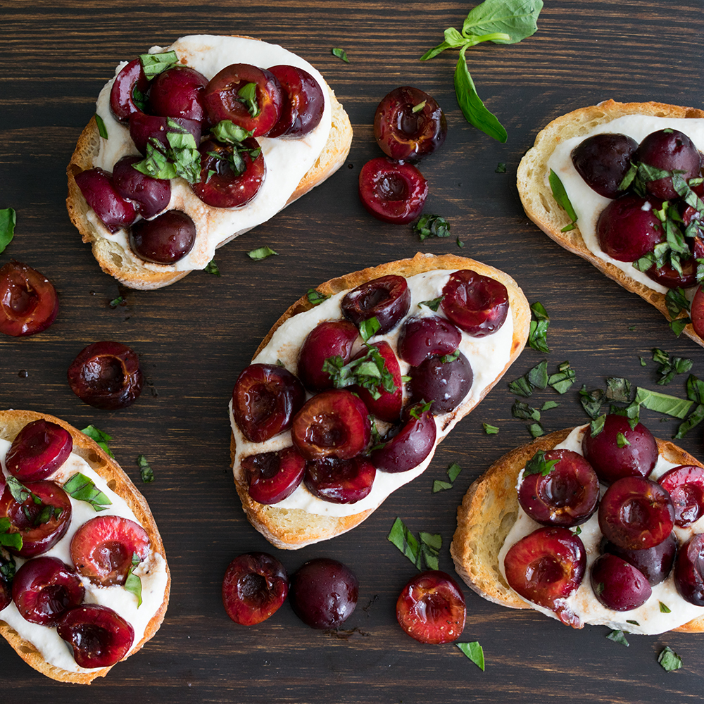 Whipped Ricotta on Toast with Balsamic Cherries