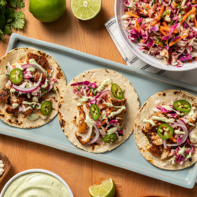 Blackened Fish Tacos with Cilantro-Lime Slaw