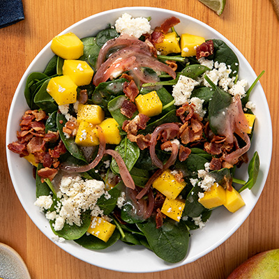 Mango Spinach Salad with Warm Bacon Vinaigrette