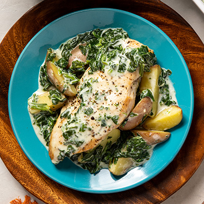 One Pot Creamy Chicken with Potatoes & Spinach